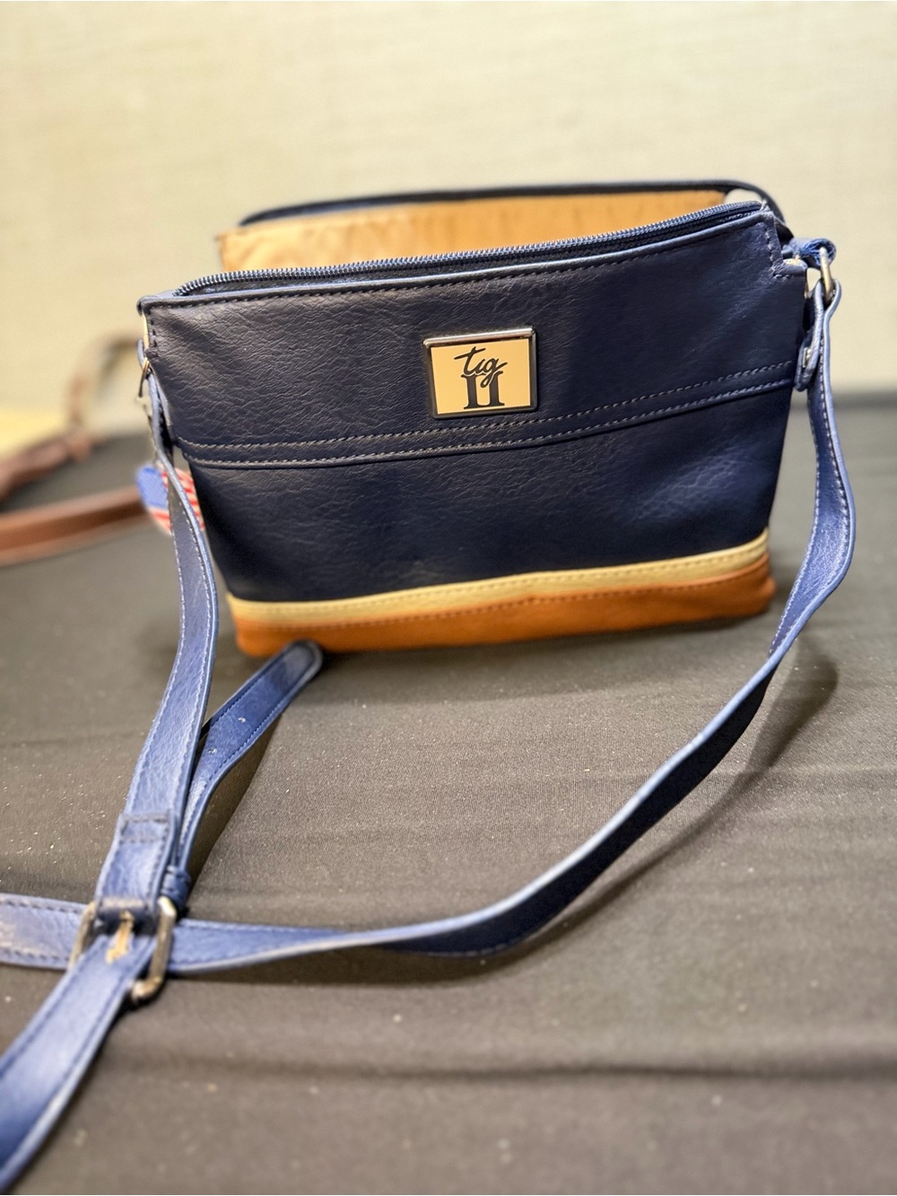 Navy and Tan Crossbody Bag